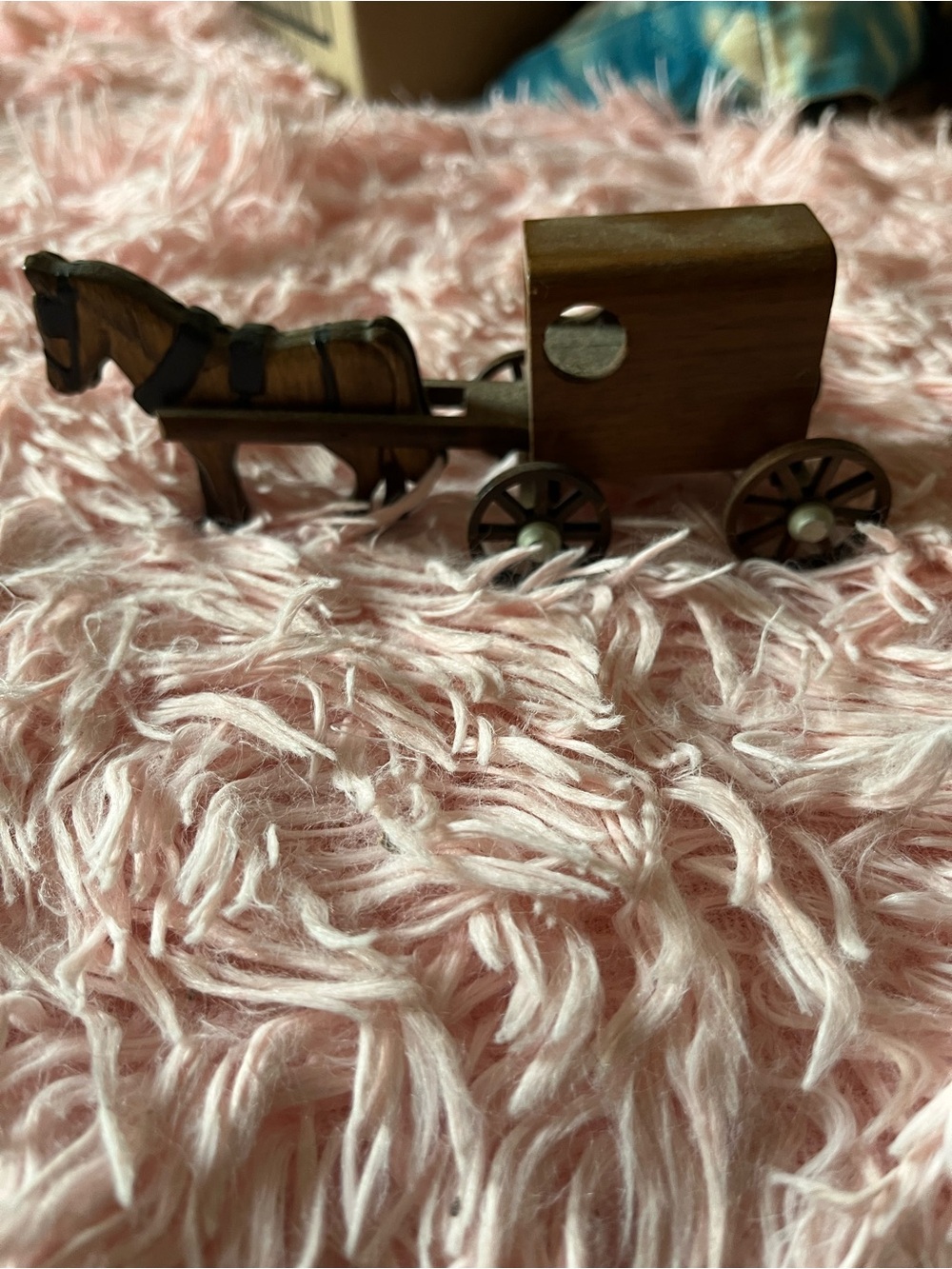 Wooden Horse and Carriage Figurine - Brown